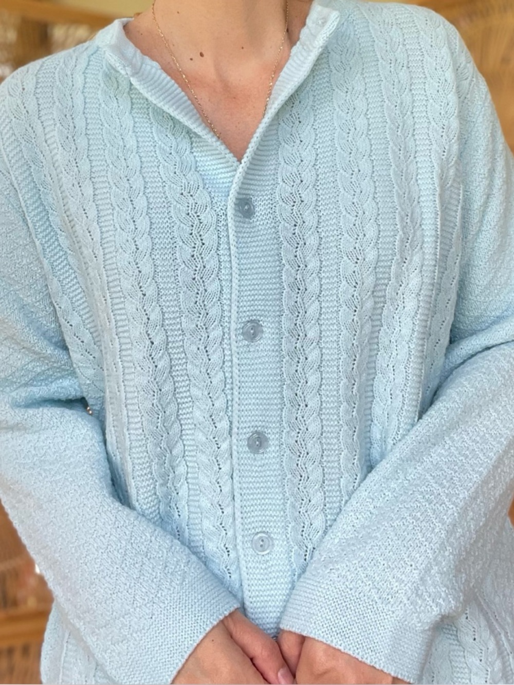 Vintage Cuddle Knit Pastel Blue Button Front Granny Cardigan